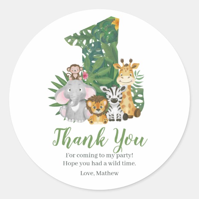 Sticker Rond Wild One Baby 1er Anniversaire Jungle Safari (Devant)