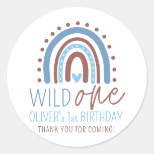 Sticker Rond Wild ONE Boho Rainbow Blue Boy Anniversaire 1er Re