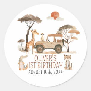 Sticker Rond Wild One Boy 1er Anniversaire Safari