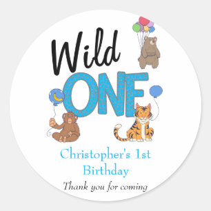 Sticker Rond Wild One Boys First Birthday Safari Jungle Animaux