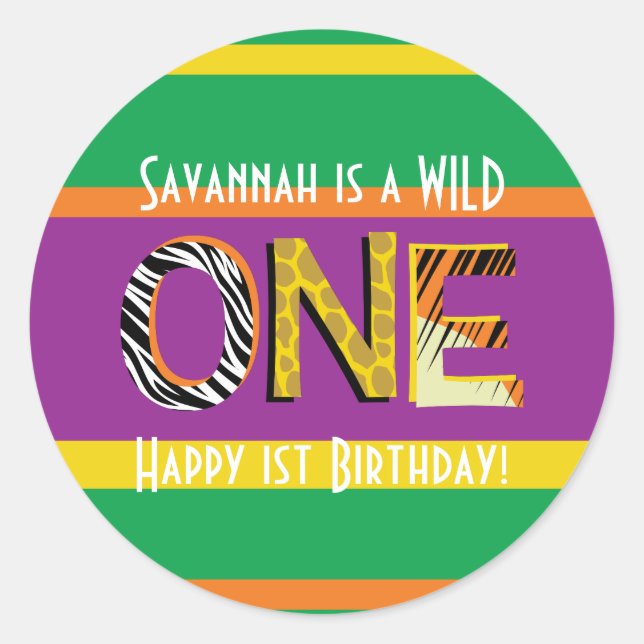 Sticker Rond Wild One Cute Safari 1er Anniversaire Fête Enfants (Devant)