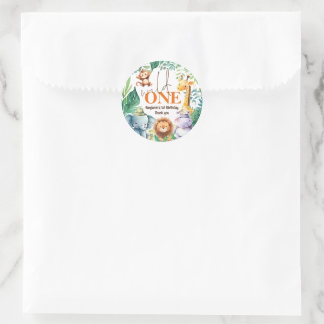 Sticker Rond Wild One Cute Safari 1er anniversaire Merci (Sac)
