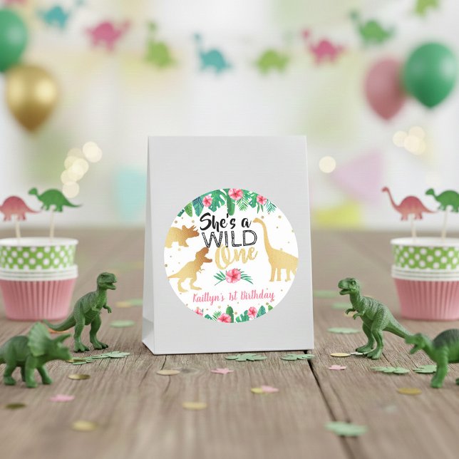 Sticker Rond Wild One Dinosaur Girls 1er anniversaire (Créateur téléchargé)