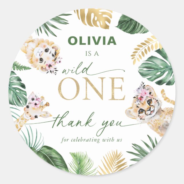 Sticker Rond Wild One Jungle Safari animal Merci (Devant)
