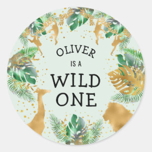 Sticker Rond Wild One Jungle Safari Fête d'anniversaire de 1 an
