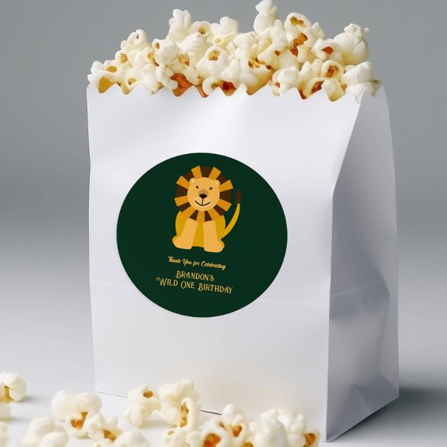 Sticker Rond Wild One Lion Anniversaire Jungle Safari Favoriser (Créateur téléchargé)