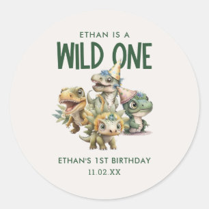 Sticker Rond Wild One mignon Dinosaur Première fête d'anniversa