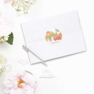 Sticker Rond Wild One Retro Rainbow Daisy Premier anniversaire