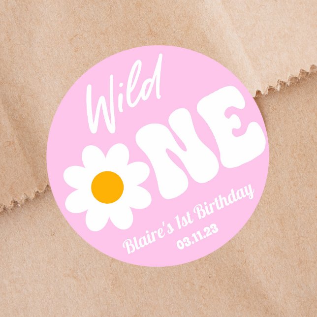 Sticker Rond Wild One Rose White Daisy Retro 1er Anniversaire (Créateur téléchargé)