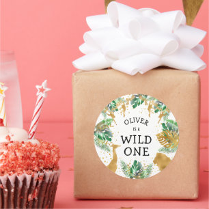 Sticker Rond Wild One Safari 1er anniversaire fête Green Gold