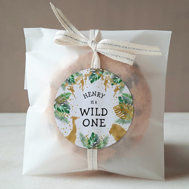 Sticker Rond Wild One Safari 1er anniversaire fête Green Gold (Créateur téléchargé)