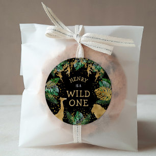 Sticker Rond Wild One Safari 1ère fête d'anniversaire Vert noir