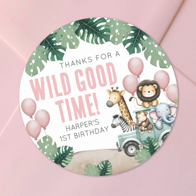 Sticker Rond Wild One Safari 1st Birthday (Wild One Safari 1st Birthday Classic Round Sticker )