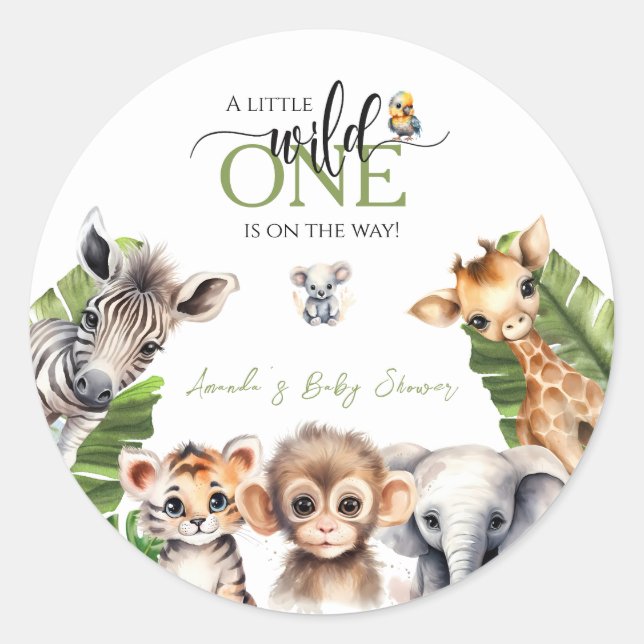 Sticker Rond Wild One Safari Animal Jungle Baby shower (Devant)