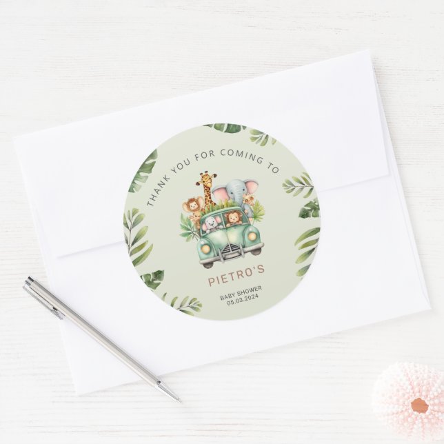 Sticker Rond Wild One Safari Animaux Baby shower garçon (Enveloppe)