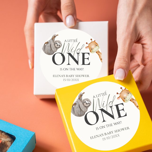 Sticker Rond Wild One Safari Animaux Baby shower garçon (Little Wild One - Baby Shower Stickers)