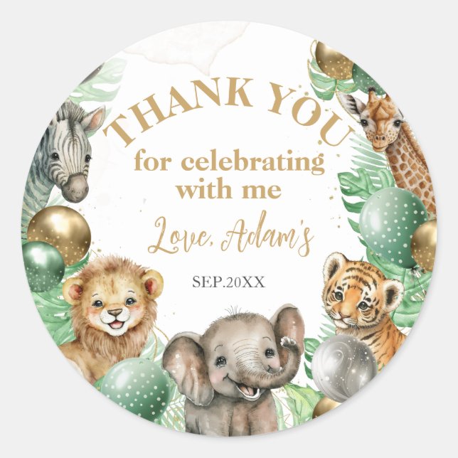 Sticker Rond Wild One Safari animaux Balloon Baby 1er anniversa (Devant)
