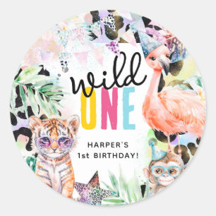 Sticker Rond Wild ONE Safari Animaux Cool 1er anniversaire