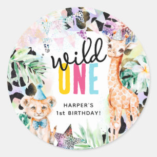 Sticker Rond Wild ONE Safari Animaux Cool 1er anniversaire