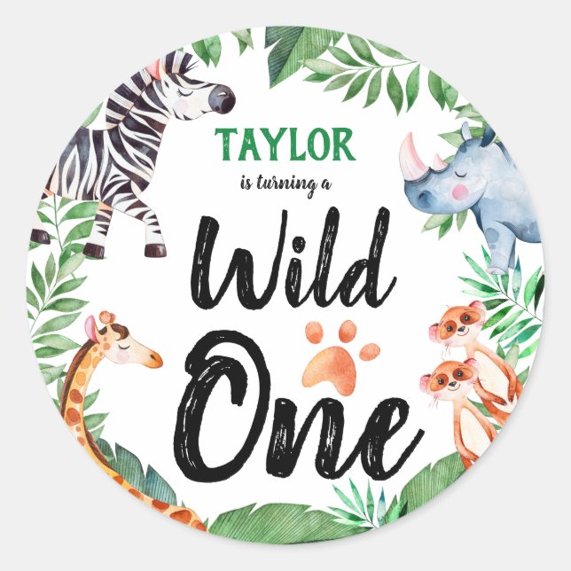 Sticker Rond Wild One Safari Animaux Enfants 1er anniversaire (Devant)
