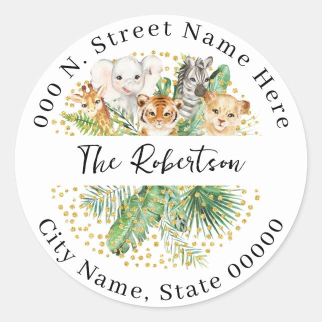 Sticker Rond Wild One Safari Animaux Retour Adresse (Devant)