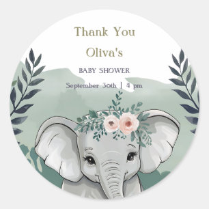 Sticker Rond Wild One Safari Elephant Baby shower Classic Round