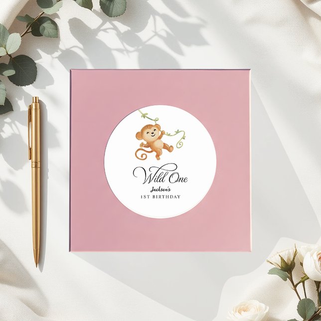 Sticker Rond Wild One Safari Jungle Boys 1ère fête d'anniversai (Créateur téléchargé)