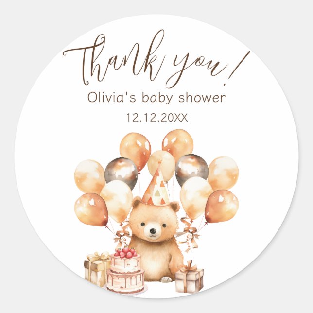 Sticker Rond Wild One Safari Ours Baby shower Merci (Devant)
