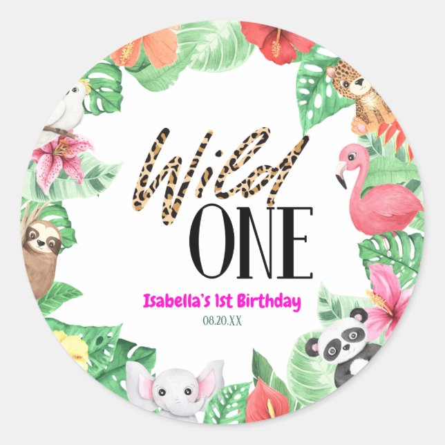 Sticker Rond Wild One Tropical Animal 1er fête d'anniversaire (Devant)