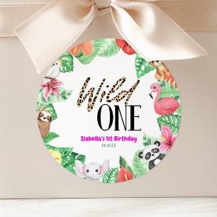 Sticker Rond Wild One Tropical Animal 1er fête d'anniversaire