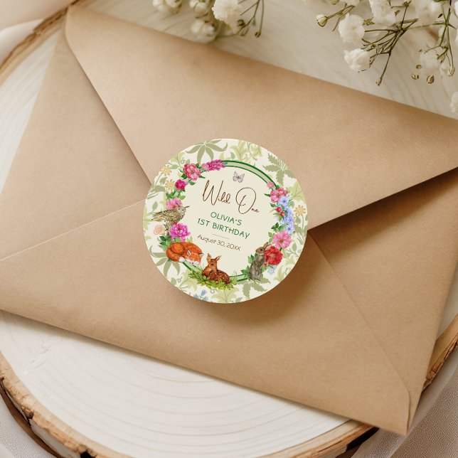 Sticker Rond Wild One Whimsical Forest Floral Birthday (Créateur téléchargé)