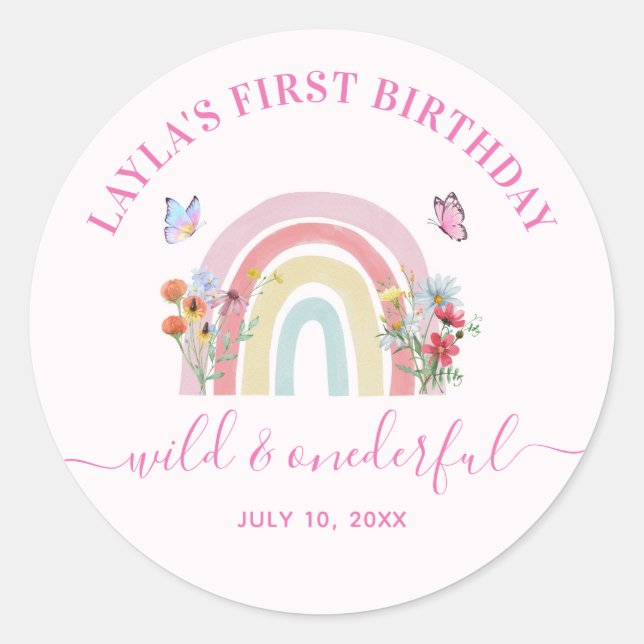Sticker Rond Wild & Onedering Fleur sauvage Rainbow 1er anniver (Devant)
