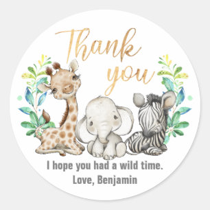 Sticker Rond Wild Safari Jungle Party Animaux Merci classique