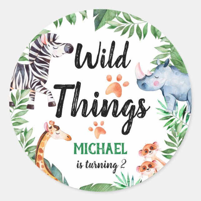 Sticker Rond Wild Things Safari Animal Anniversaire de enfant P (Devant)