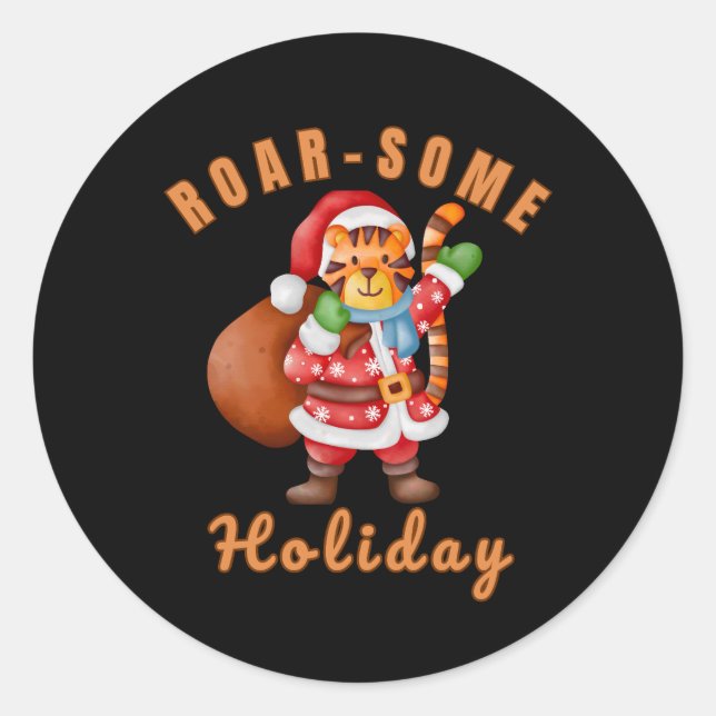 Sticker Rond Wild Tiger Santa Christmas Roarsome Holiday Animal (Devant)