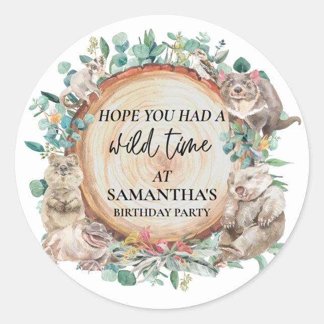 Sticker Rond Wild Time mignon Animaux australiens Anniversaire (Devant)