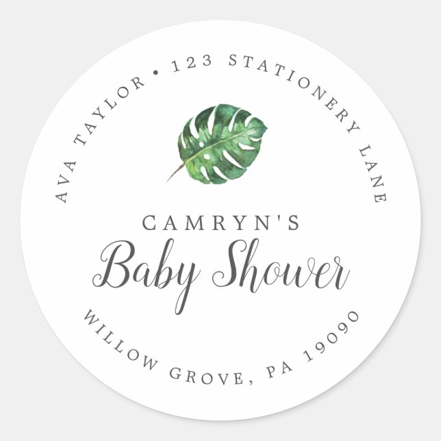 Sticker Rond Wild Tropical Baby shower Circulaire Adresse de re (Devant)