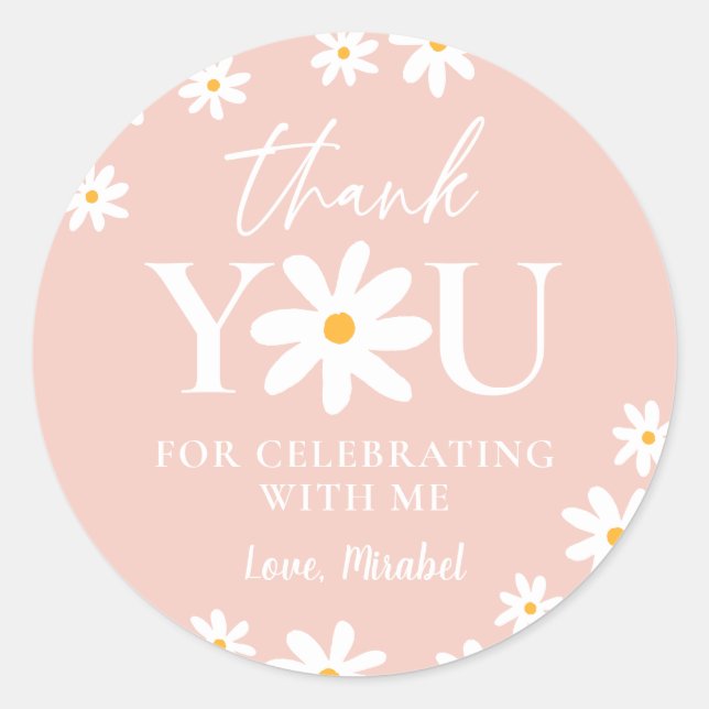 Sticker Rond Wild Un 1er anniversaire Boho Blush Pink Daisy (Devant)