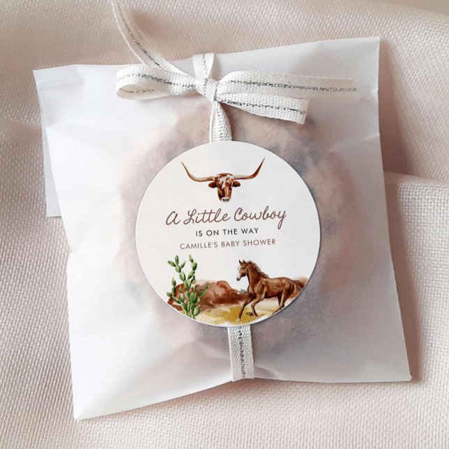 Sticker Rond Wild West Little Cowboy Baby shower (A little Cowboy Baby Shower Favor Sticker)