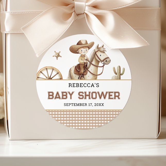Sticker Rond Wild West Rodeo Western Little Cowboy Baby Shower (Créateur téléchargé)