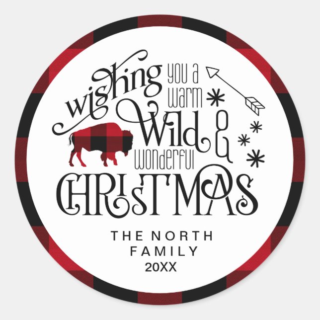 Sticker Rond Wild Wonderful Christmas Red & White Buffalo ID604 (Devant)