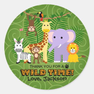 Sticker Rond Wild Zoo Animal Jungle Safari Anniversaire Merci