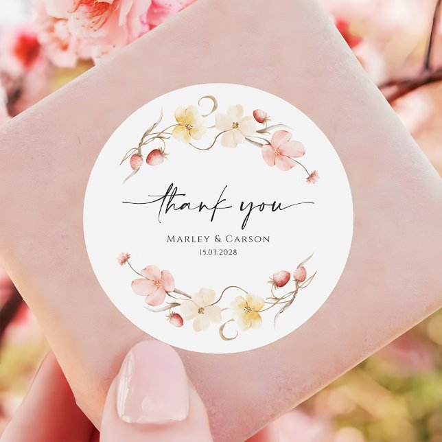 Sticker Rond Wildflower Blush Floral Wedding Thank You (Créateur téléchargé)