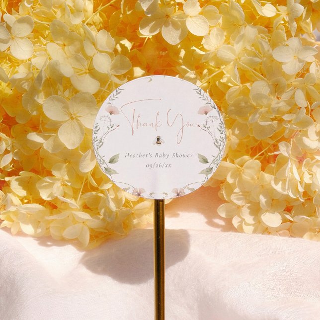 Sticker Rond Wildflower Boho Bee Girl Baby Shower Thank You (Créateur téléchargé)