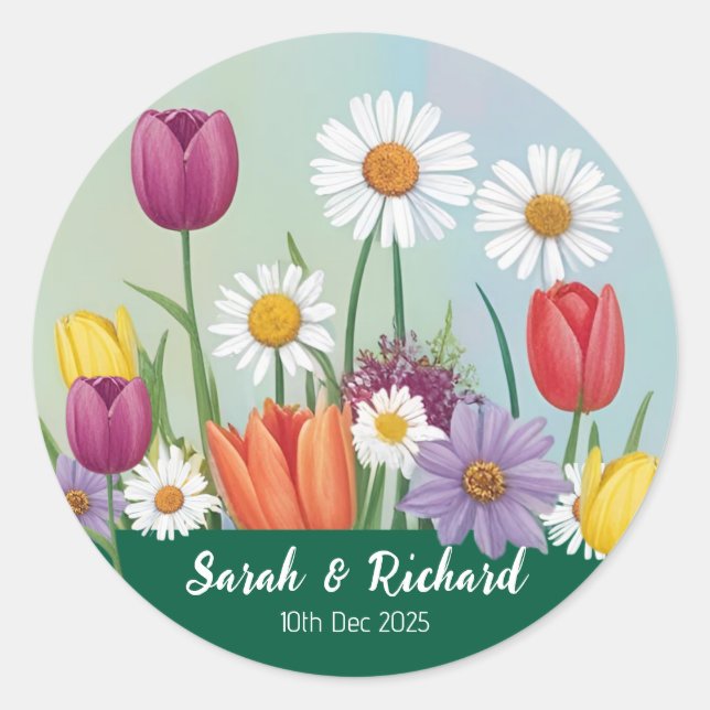 Sticker Rond Wildflower Romantic Garden Spring Wedding (Devant)