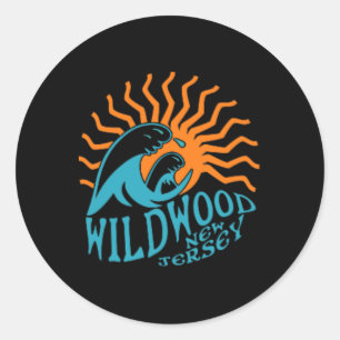 Sticker Rond Wildwood New Jersey Beach Front Et Back