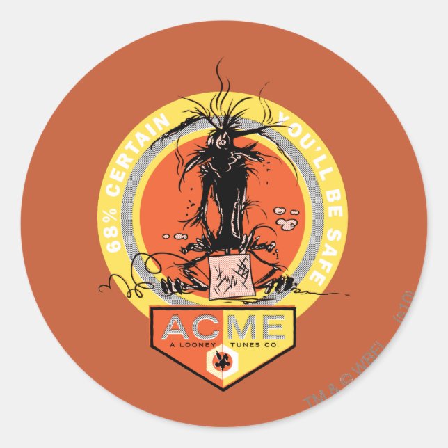 Sticker Rond WILE E. COYOTE™ Acme - 68% Certains que vous serez (Devant)