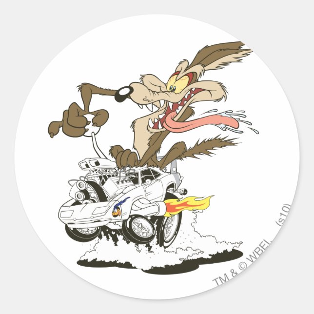 Sticker Rond WILE E. COYOTE™ Conducteur Fou (Devant)