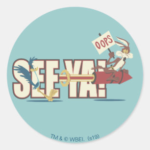 Sticker Rond WILE E. COYOTE™ Rocketing Past ROAD RUNNER™
