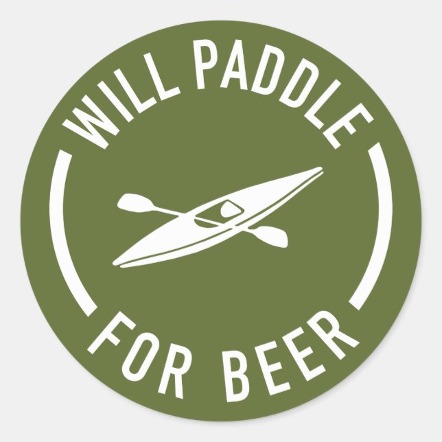 Sticker Rond Will Paddle for Beer (Devant)